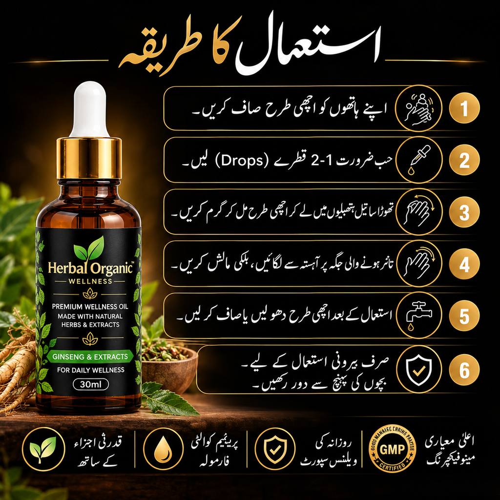 Herbal Organic Wellness Oil usage instructions