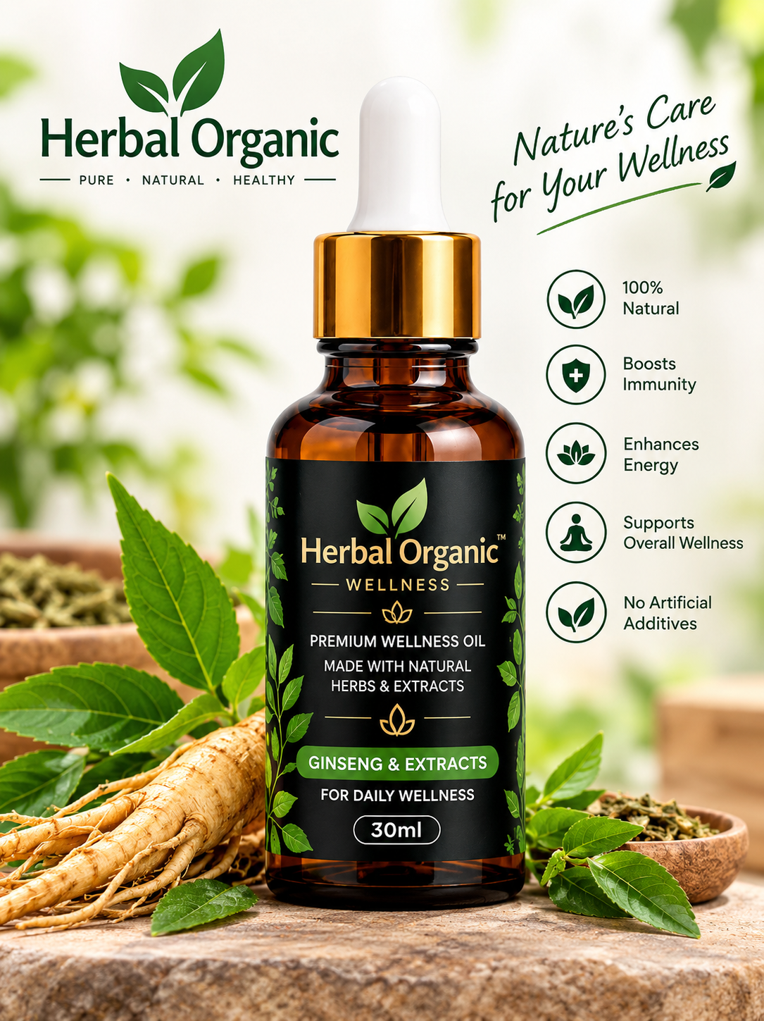 Herbal Organic Wellness Oil bottle